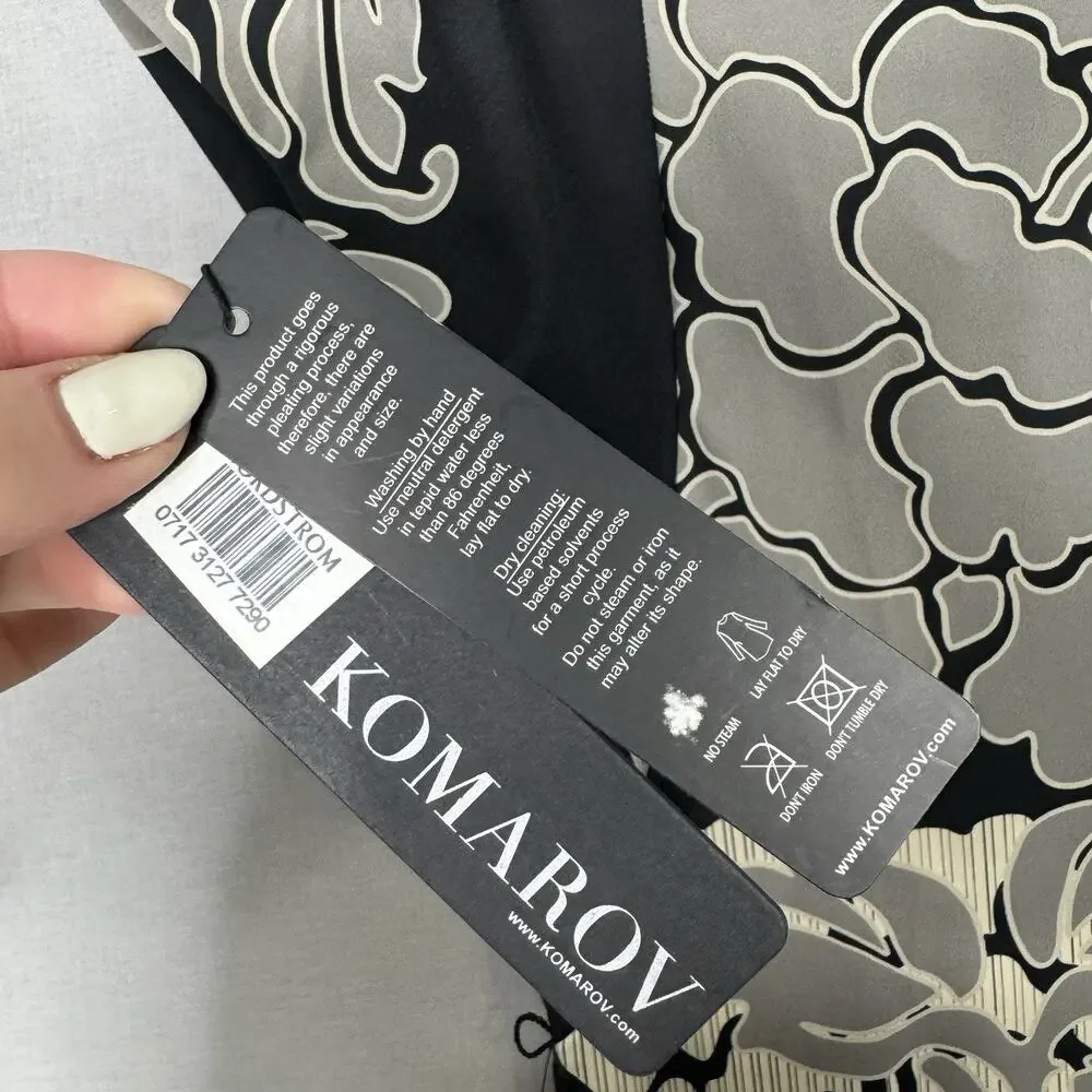 Komarov Womens Dress M Black Floral Jersey Knit Belted Cowl Neck Cocktail Career - Picture 6 of 11